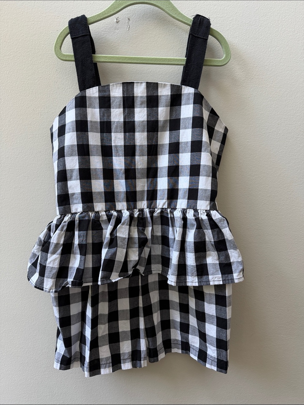 kate spade Black White Gingham Peplum Shorts Jumper Adjustable Strap Travel Fun